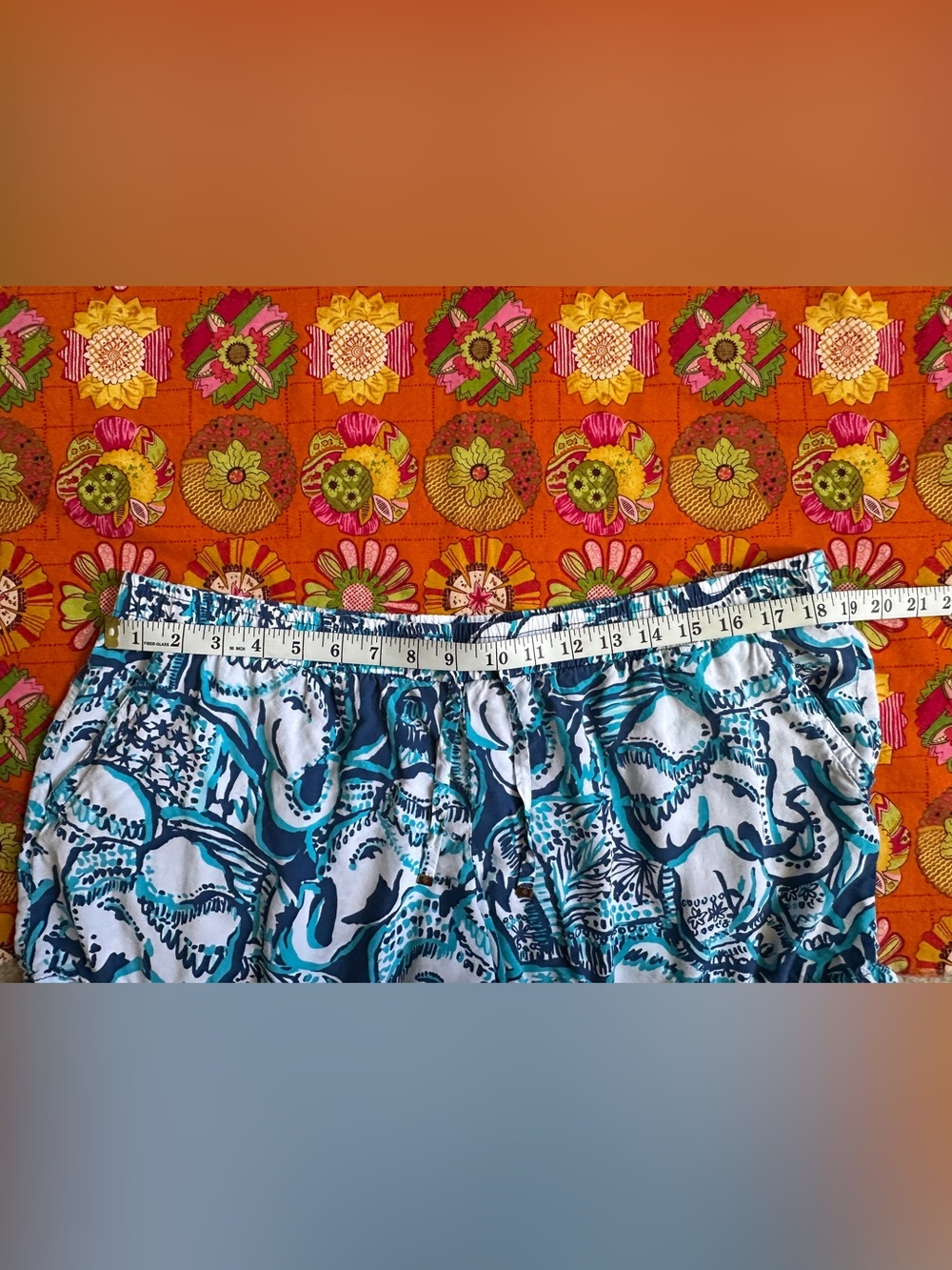 Lilly Pulitzer Teal , Navy & White Printed Elastic-drawstring Waist Shorts - Picture 5 of 11